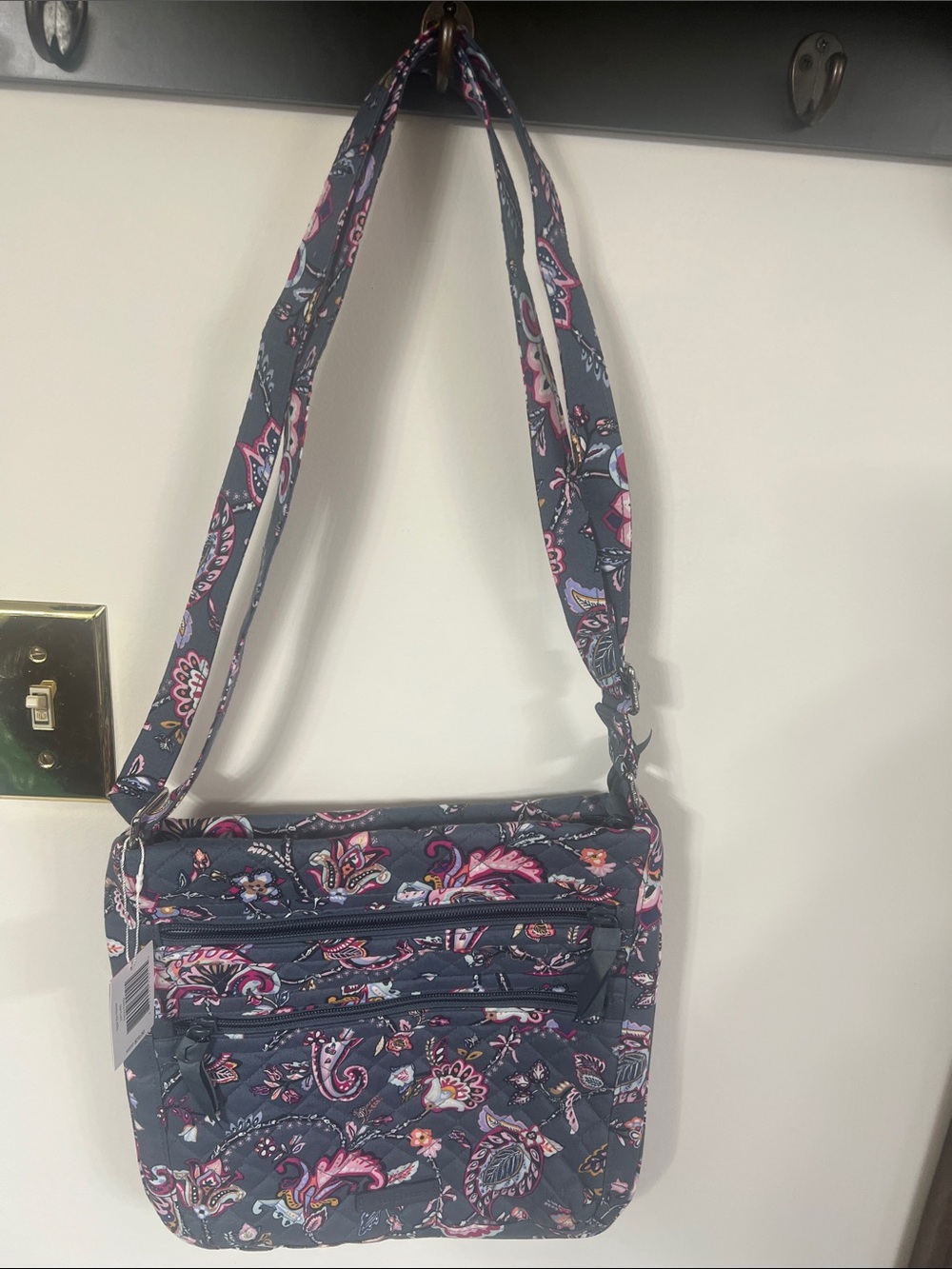 Vera Bradley Quilted Paisley Crossbody - Navy & Pink